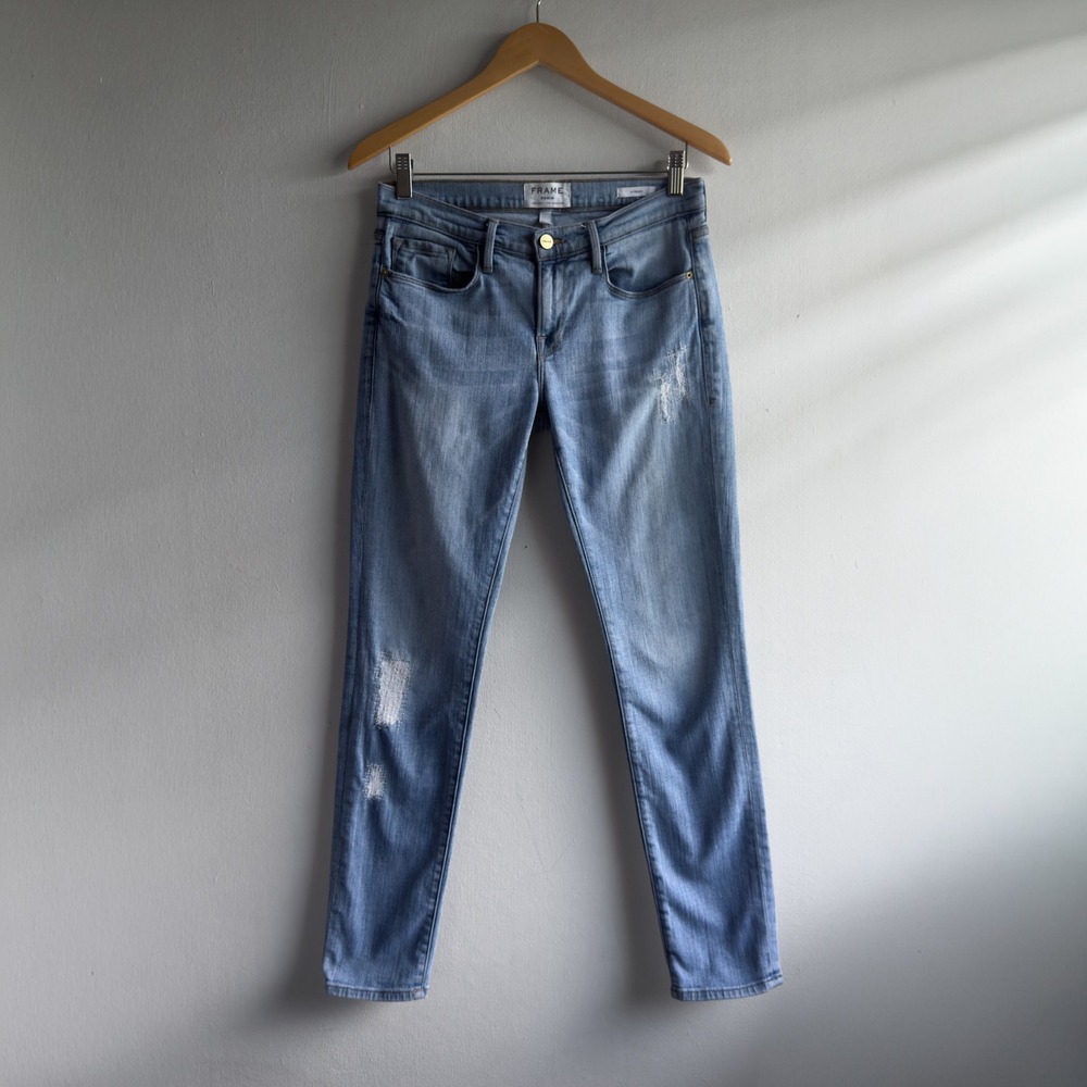 FRAME Le Garcon Distressed Slim Boyfriend Jeans Womens 25 Light Wash Blue Y2K